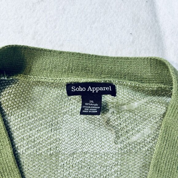 Soho Apparel Green Check Plaid Cardigan Sweater 3XL Open Front - Picture 2 of 7